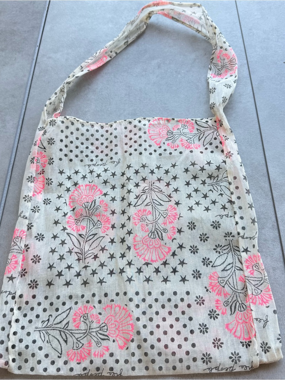Free people shopping bag beige pink logo medium floral stars canvas lightweight